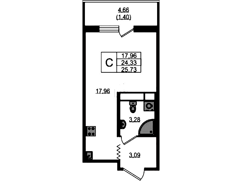 Квартира студия 25.73 м², 6/12 эт., ЖК «UP! Квартал Воронцовский»
